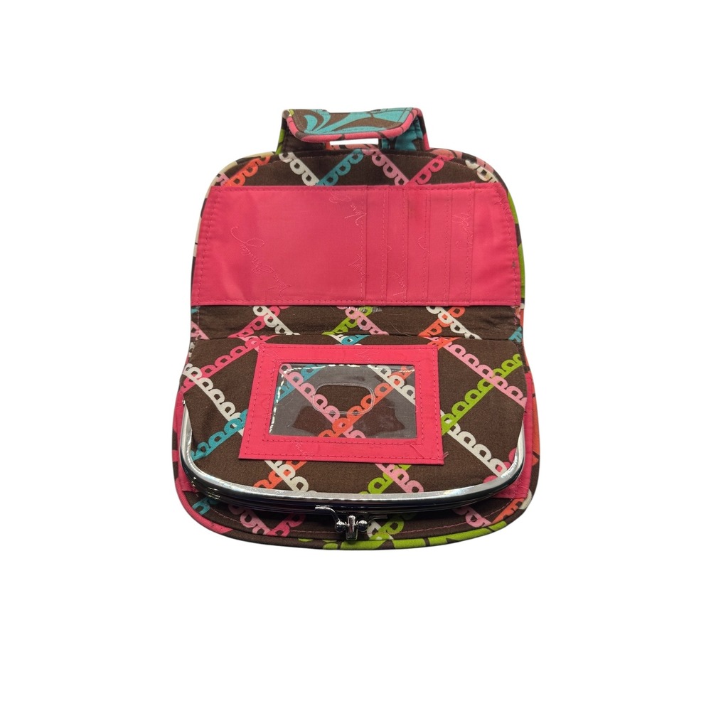 Vera Bradley Lola Quilted Kiss Lock Wallet Brown Pink Green Blue Organizer - Picture 5 of 9